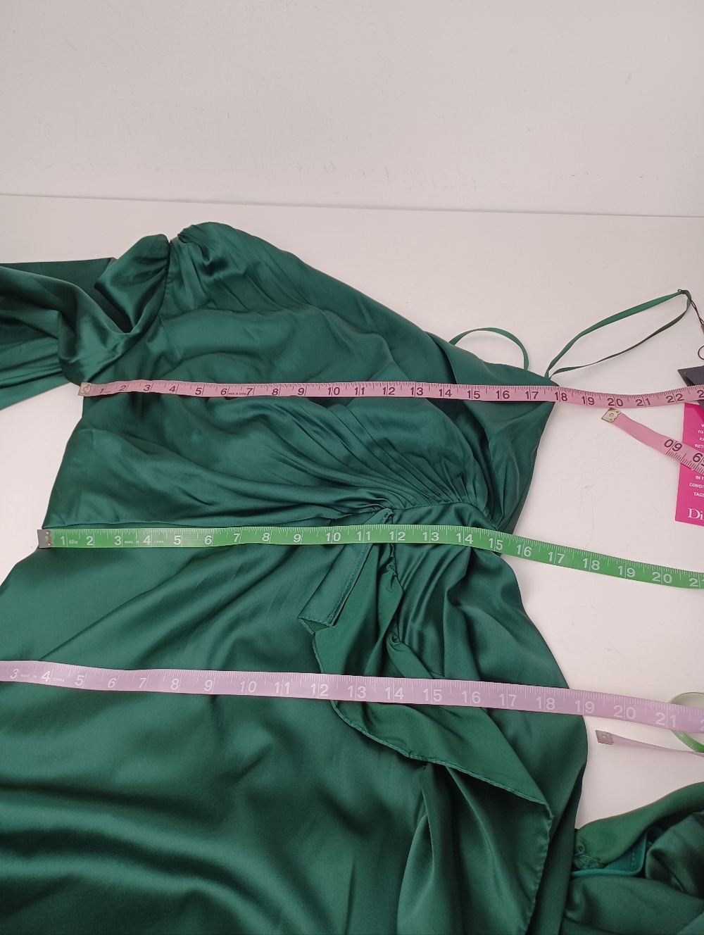 Ieena Mac Duggal Long One Sleeve Asymmetrical Ruffle Hem Gown Size 10 Emerald - Picture 10 of 16